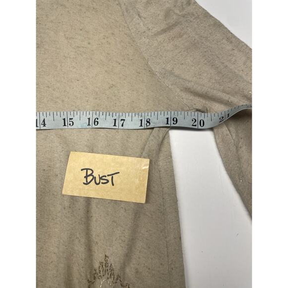 Women's Free People Split Back Linen Blend Beige Top Shirt Blouse Size Medium - Picture 5 of 11